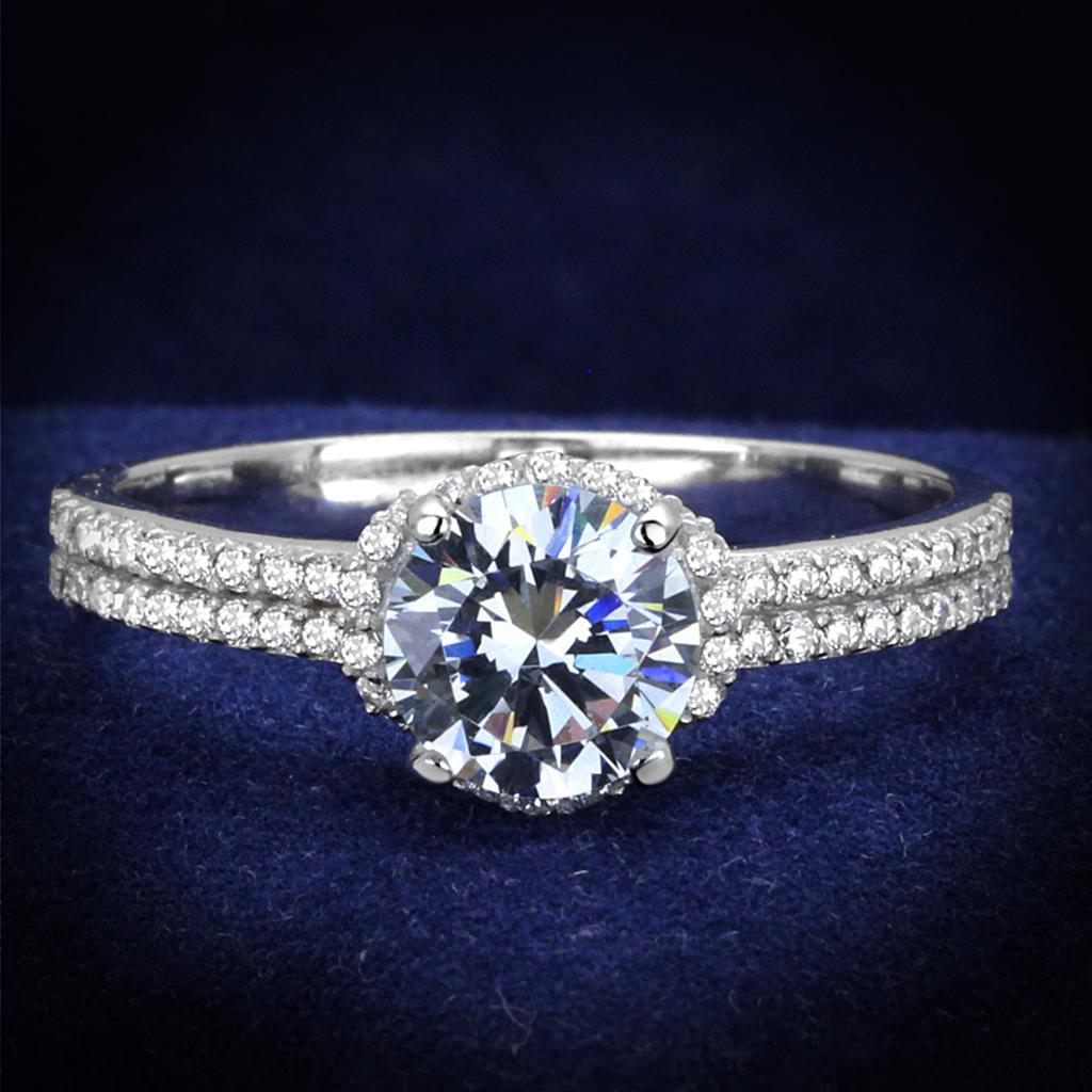 TS197 - Rhodium 925 Sterling Silver Ring with AAA Grade CZ  in Clear - Joyeria Lady
