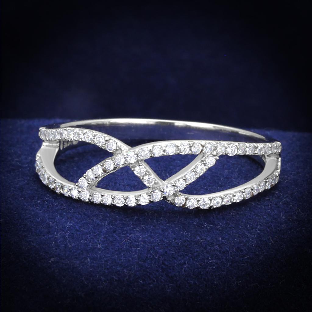 TS201 - Rhodium 925 Sterling Silver Ring with AAA Grade CZ  in Clear - Joyeria Lady