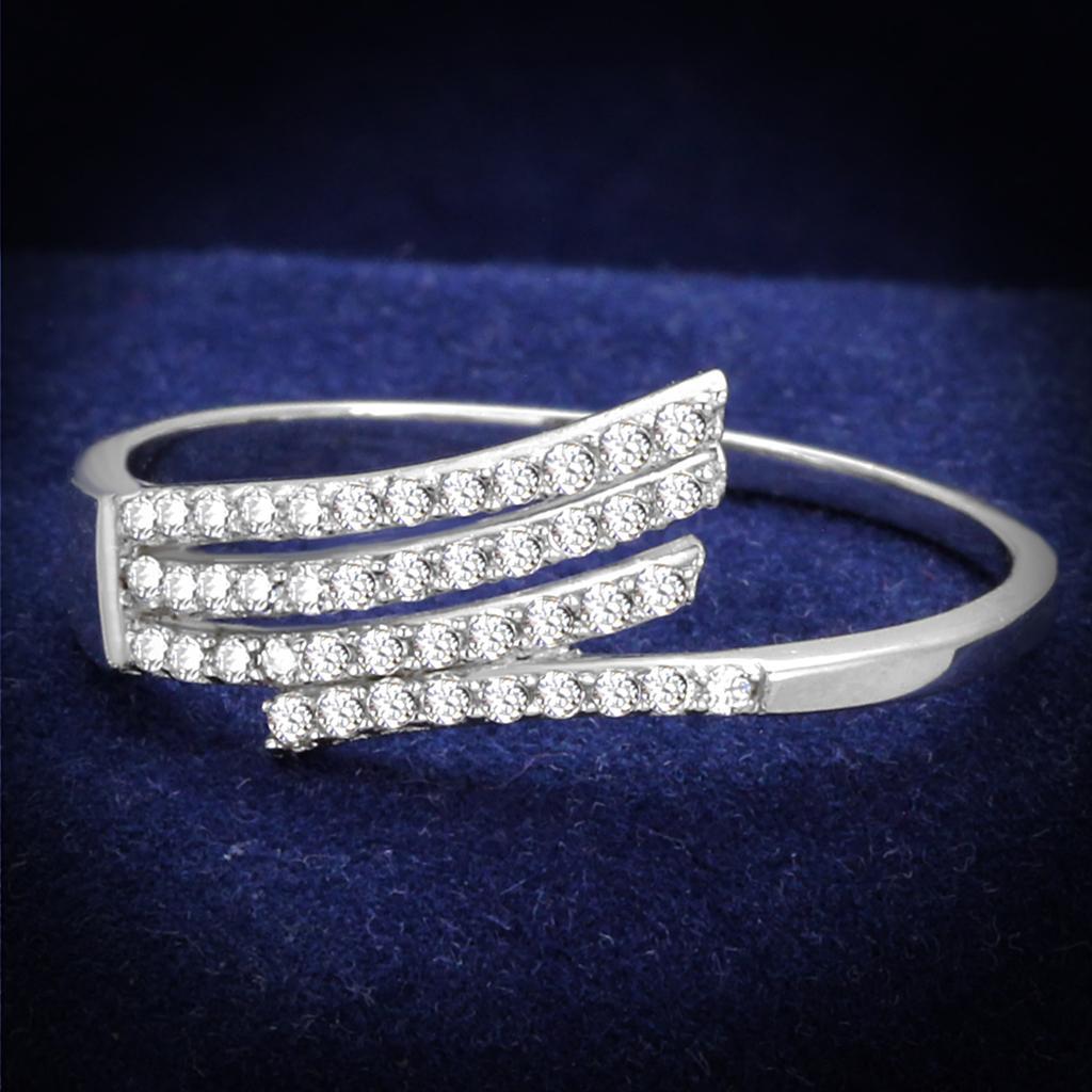 TS203 - Rhodium 925 Sterling Silver Ring with AAA Grade CZ  in Clear - Joyeria Lady