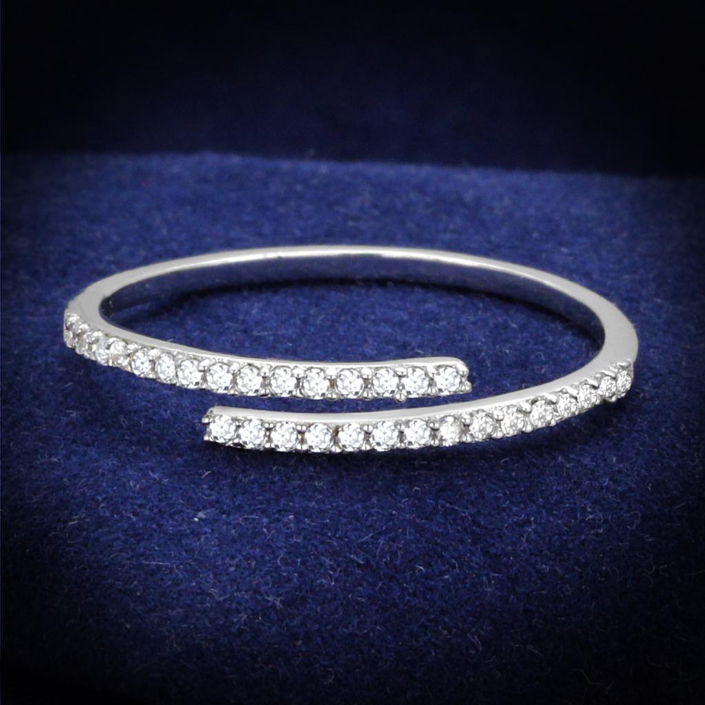 TS204 - Rhodium 925 Sterling Silver Ring with AAA Grade CZ  in Clear - Joyeria Lady