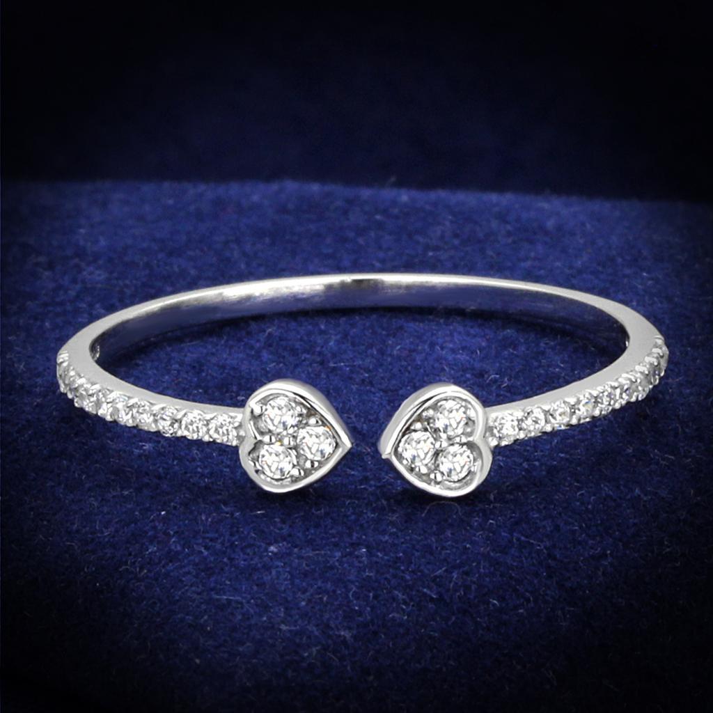 TS205 - Rhodium 925 Sterling Silver Ring with AAA Grade CZ  in Clear - Joyeria Lady