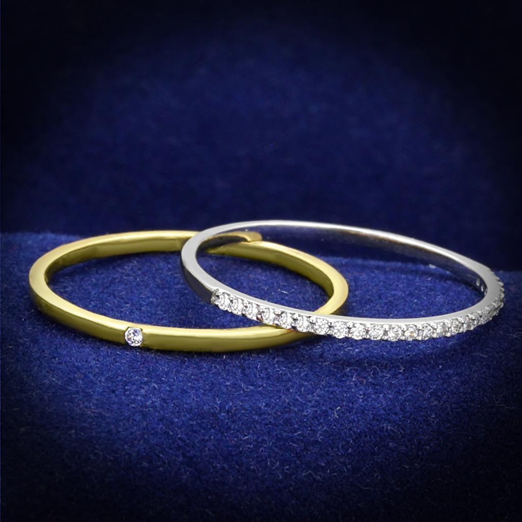 TS207 - Gold+Rhodium 925 Sterling Silver Ring with AAA Grade CZ  in Clear - Joyeria Lady