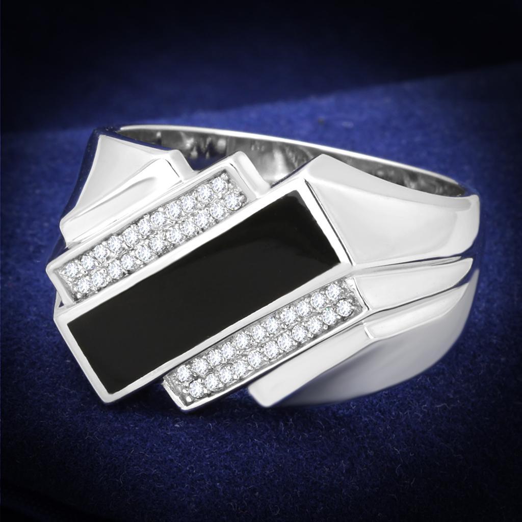 TS218 - Rhodium 925 Sterling Silver Ring with AAA Grade CZ  in Clear - Joyeria Lady