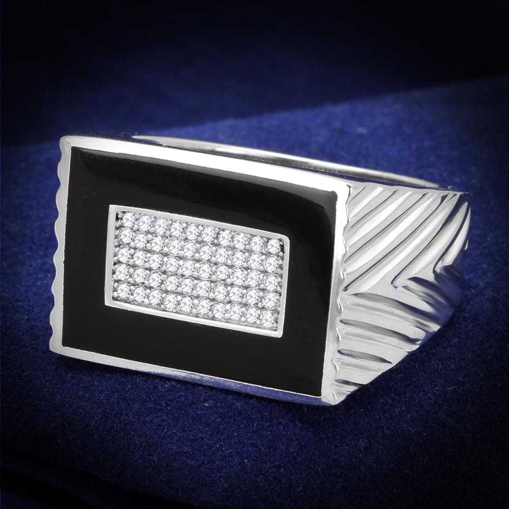 TS220 - Rhodium 925 Sterling Silver Ring with AAA Grade CZ  in Clear - Joyeria Lady