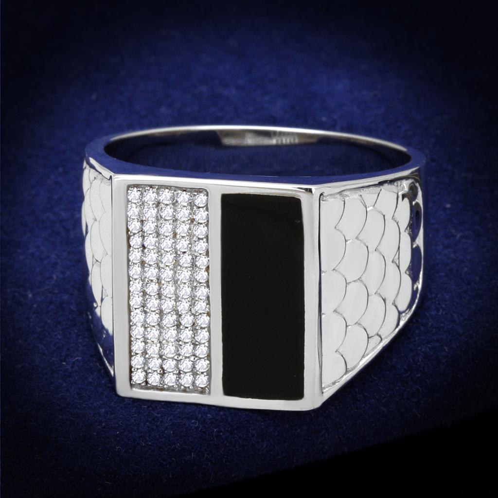 TS226 - Rhodium 925 Sterling Silver Ring with AAA Grade CZ  in Clear - Joyeria Lady