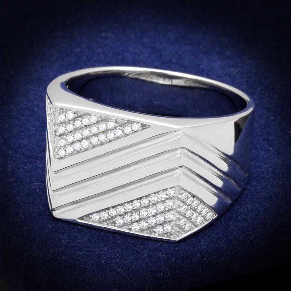 TS230 - Rhodium 925 Sterling Silver Ring with AAA Grade CZ  in Clear - Joyeria Lady