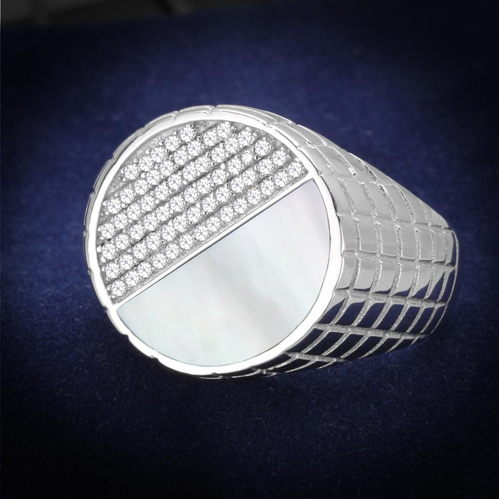 TS233 - Rhodium 925 Sterling Silver Ring with Precious Stone Conch in Aurora Borealis (Rainbow Effect) - Joyeria Lady