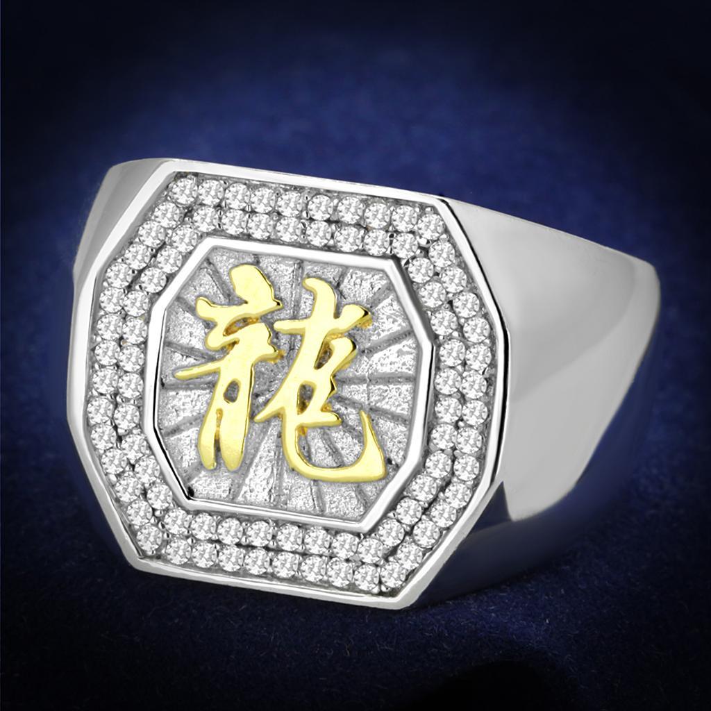 TS246 - Reverse Two-Tone 925 Sterling Silver Ring with AAA Grade CZ  in Clear - Joyeria Lady