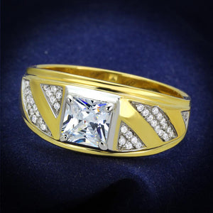 TS247 - Gold+Rhodium 925 Sterling Silver Ring with AAA Grade CZ  in Clear - Joyeria Lady
