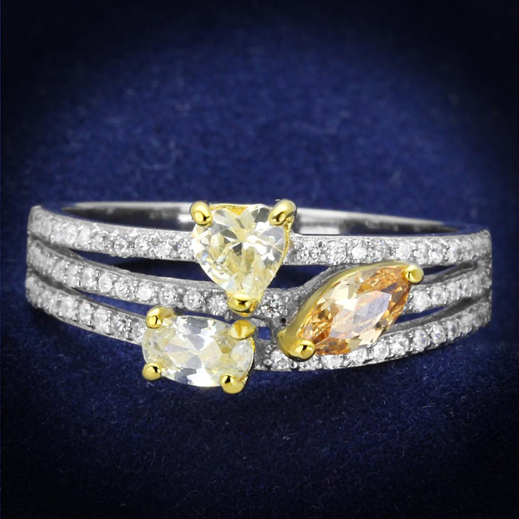 TS250 - Reverse Two-Tone 925 Sterling Silver Ring with AAA Grade CZ  in Multi Color - Joyeria Lady