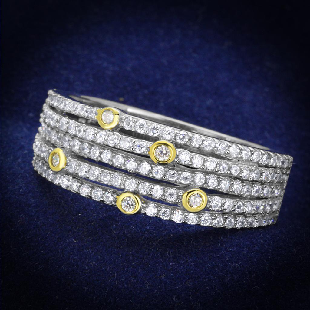 TS251 - Reverse Two-Tone 925 Sterling Silver Ring with AAA Grade CZ  in Clear - Joyeria Lady