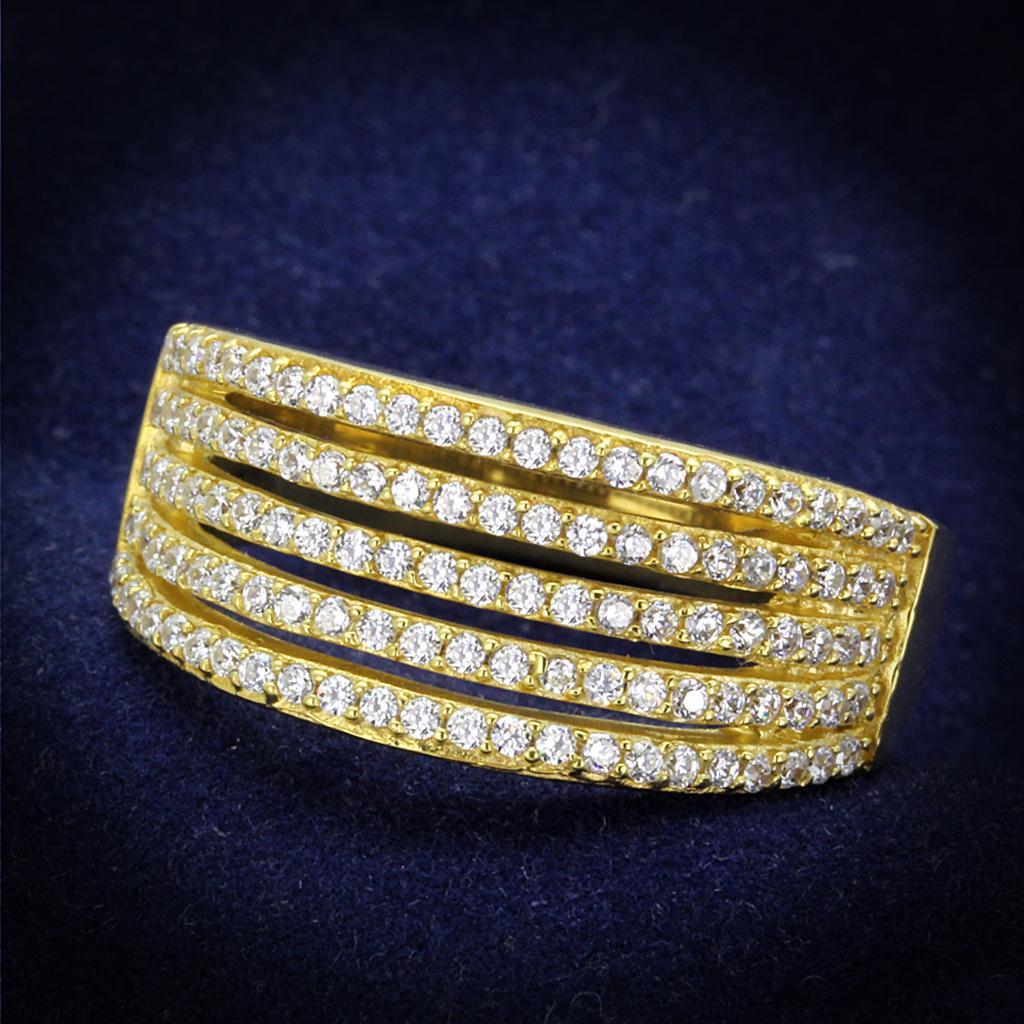 TS254 - Gold 925 Sterling Silver Ring with AAA Grade CZ  in Clear - Joyeria Lady