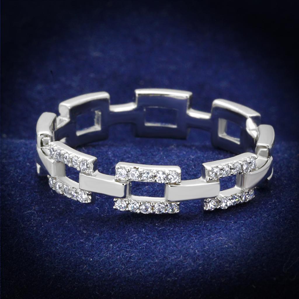 TS257 - Rhodium 925 Sterling Silver Ring with AAA Grade CZ  in Clear - Joyeria Lady