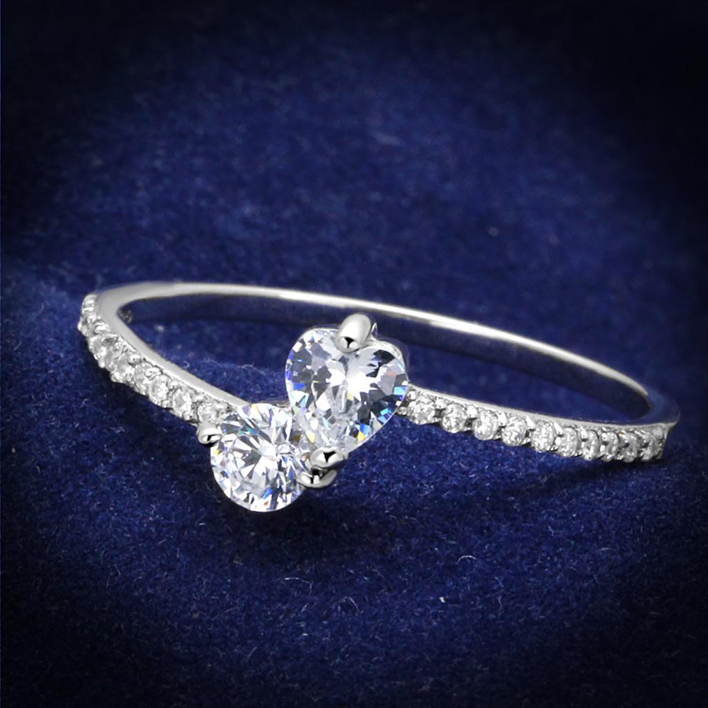 TS258 - Rhodium 925 Sterling Silver Ring with AAA Grade CZ  in Clear - Joyeria Lady