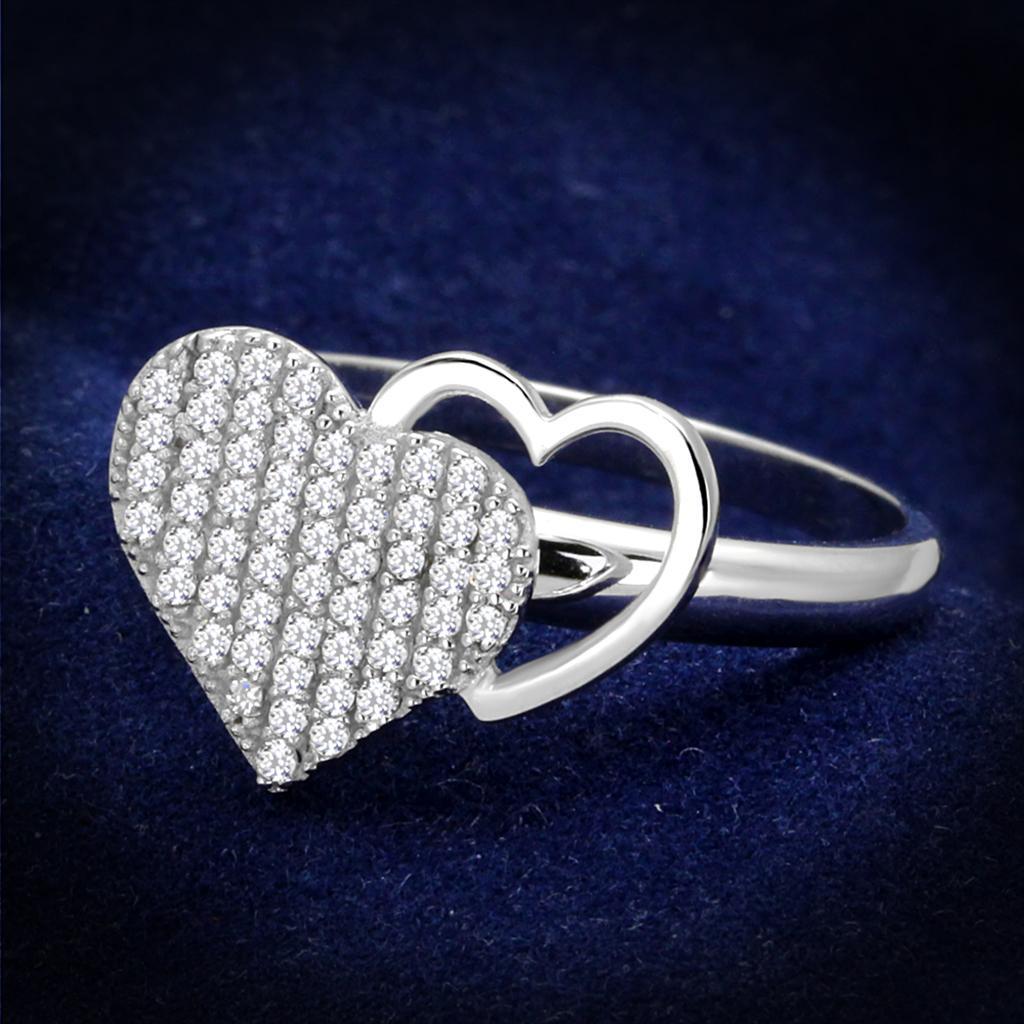 TS260 - Rhodium 925 Sterling Silver Ring with AAA Grade CZ  in Clear - Joyeria Lady