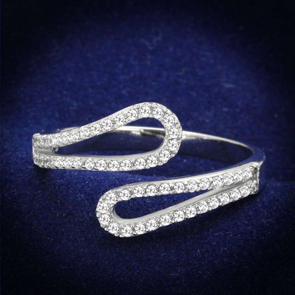 TS267 - Rhodium 925 Sterling Silver Ring with AAA Grade CZ  in Clear - Joyeria Lady
