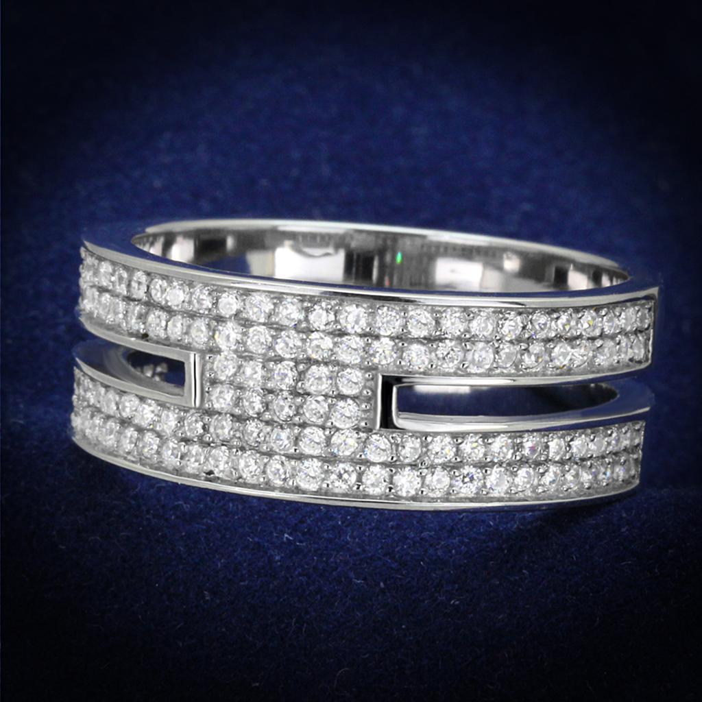 TS273 - Rhodium 925 Sterling Silver Ring with AAA Grade CZ  in Clear - Joyeria Lady