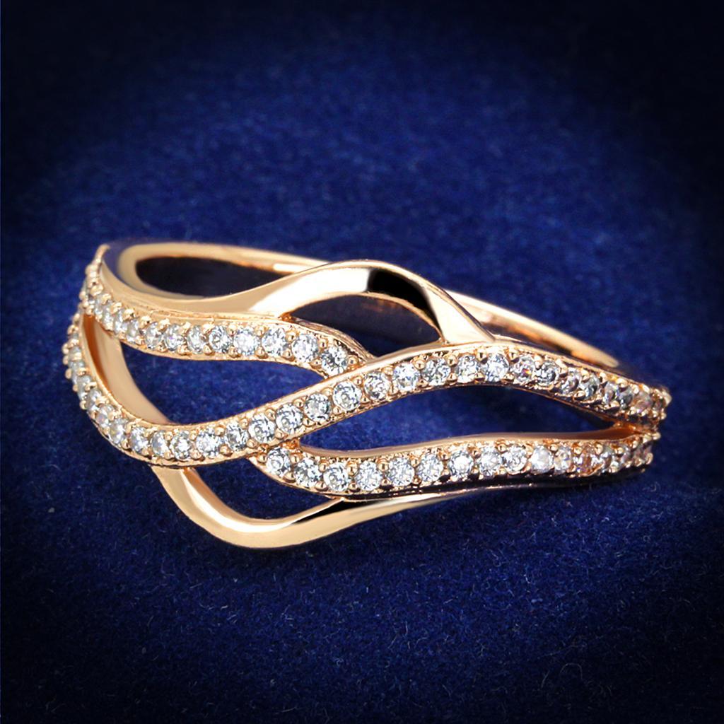 TS276 - Rose Gold 925 Sterling Silver Ring with AAA Grade CZ  in Clear - Joyeria Lady