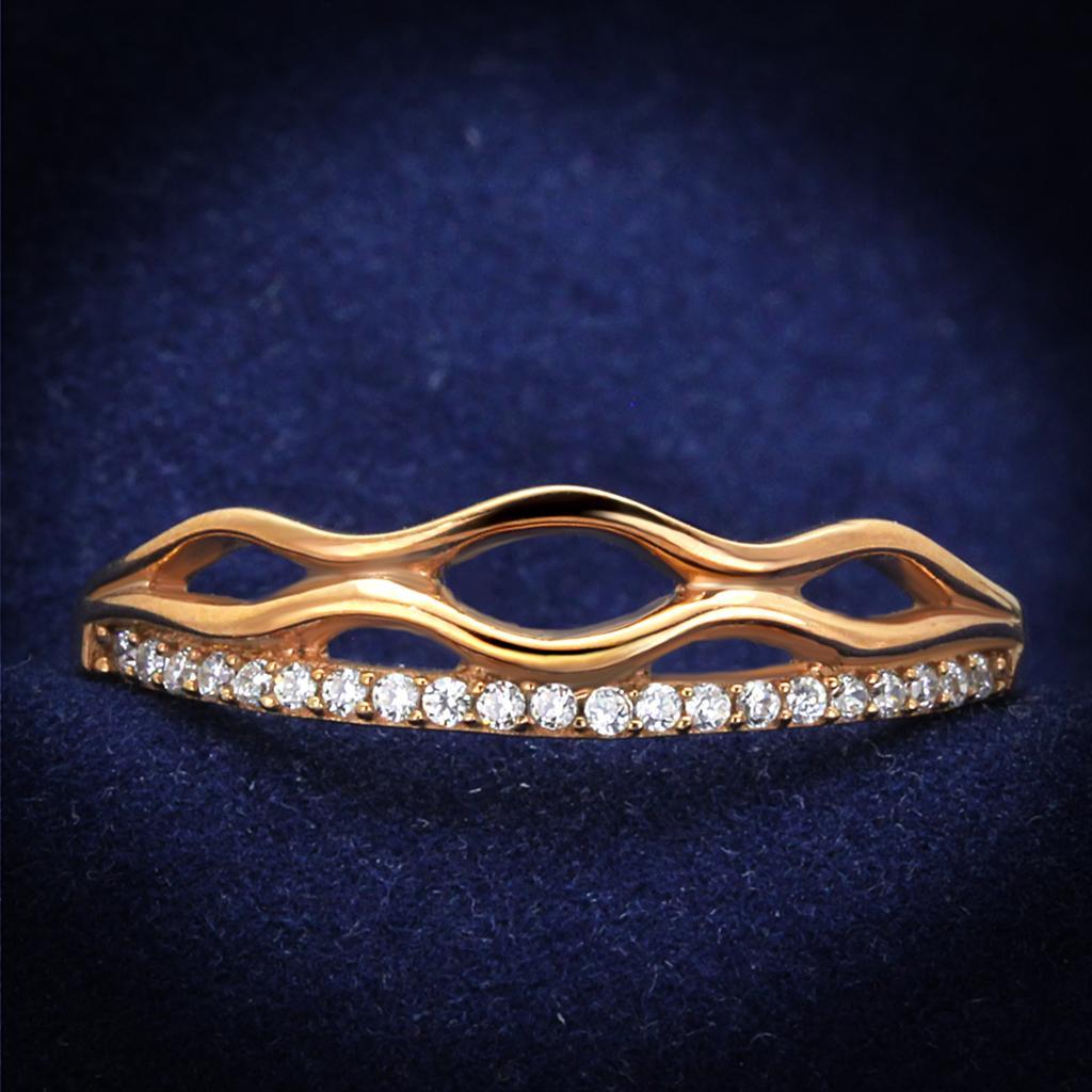 TS278 - Rose Gold 925 Sterling Silver Ring with AAA Grade CZ  in Clear - Joyeria Lady