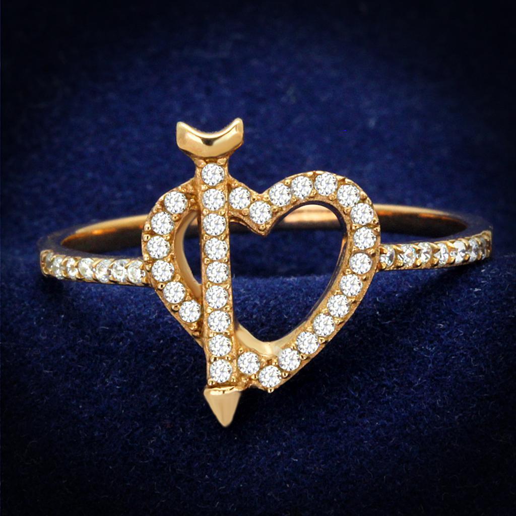 TS281 - Rose Gold 925 Sterling Silver Ring with AAA Grade CZ  in Clear - Joyeria Lady