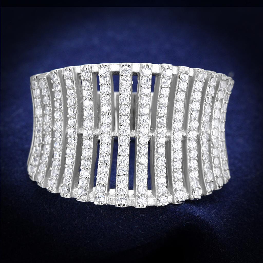 TS302 - Rhodium 925 Sterling Silver Ring with AAA Grade CZ  in Clear - Joyeria Lady
