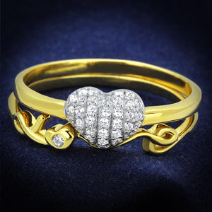 TS311 - Gold+Rhodium 925 Sterling Silver Ring with AAA Grade CZ  in Clear - Joyeria Lady