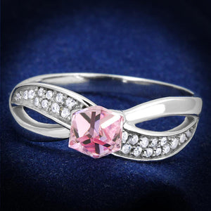 TS313 - Rhodium 925 Sterling Silver Ring with Top Grade Crystal  in Light Rose - Joyeria Lady