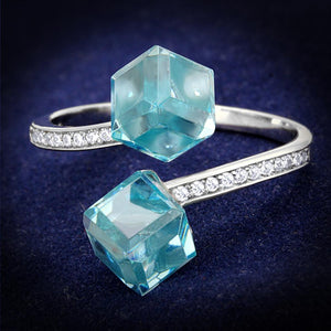 TS317 - Rhodium 925 Sterling Silver Ring with AAA Grade CZ  in Sea Blue - Joyeria Lady