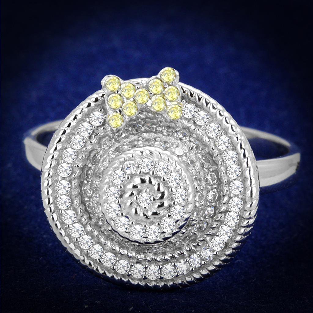 TS319 - Reverse Two-Tone 925 Sterling Silver Ring with AAA Grade CZ  in Topaz - Joyeria Lady