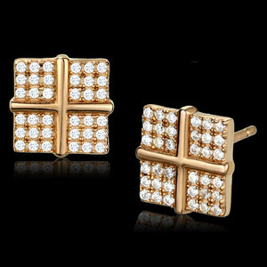 TS322 Rose Gold 925 Sterling Silver Earrings with AAA Grade CZ in Clear - Joyeria Lady
