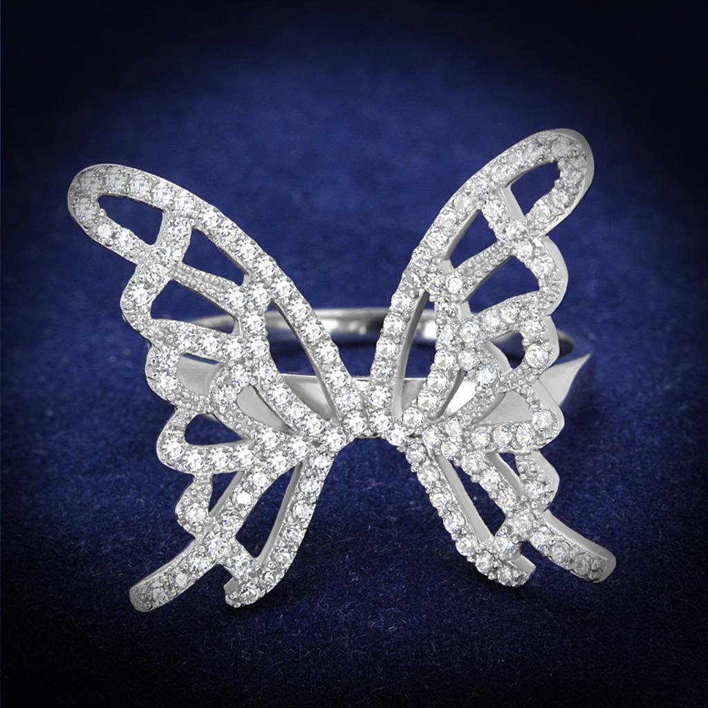 TS330 - Rhodium 925 Sterling Silver Ring with AAA Grade CZ  in Clear - Joyeria Lady