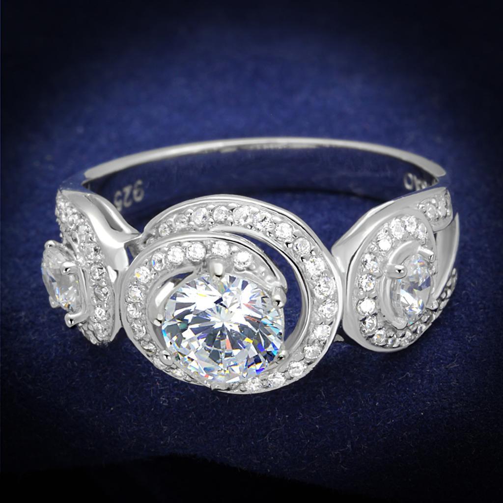 TS332 - Rhodium 925 Sterling Silver Ring with AAA Grade CZ  in Clear - Joyeria Lady