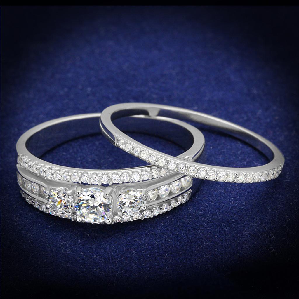 TS333 - Rhodium 925 Sterling Silver Ring with AAA Grade CZ  in Clear - Joyeria Lady