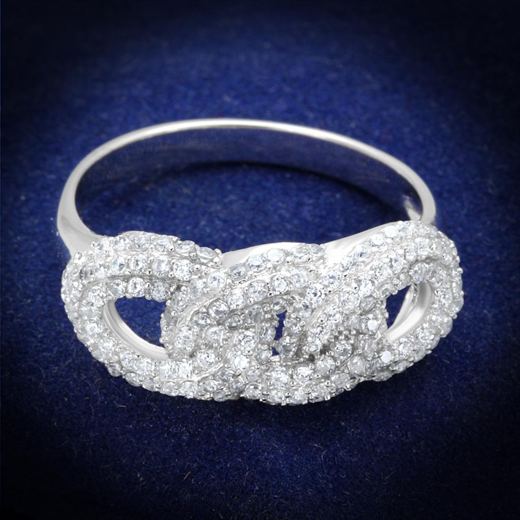 TS334 - Rhodium 925 Sterling Silver Ring with AAA Grade CZ  in Clear - Joyeria Lady