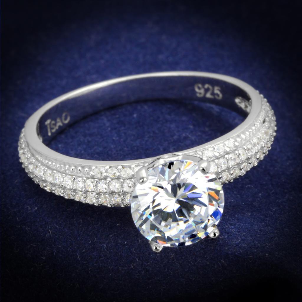 TS338 - Rhodium 925 Sterling Silver Ring with AAA Grade CZ  in Clear - Joyeria Lady