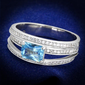 TS344 - Rhodium 925 Sterling Silver Ring with Synthetic Synthetic Glass in Sea Blue - Joyeria Lady