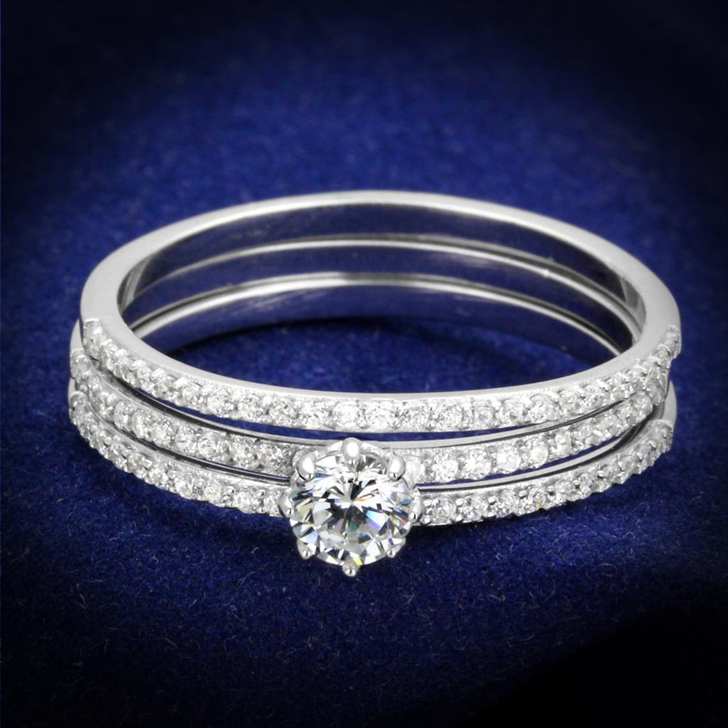 TS347 - Rhodium 925 Sterling Silver Ring with AAA Grade CZ  in Clear - Joyeria Lady