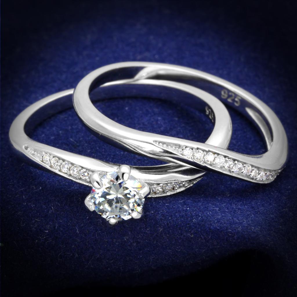 TS349 - Rhodium 925 Sterling Silver Ring with AAA Grade CZ  in Clear - Joyeria Lady