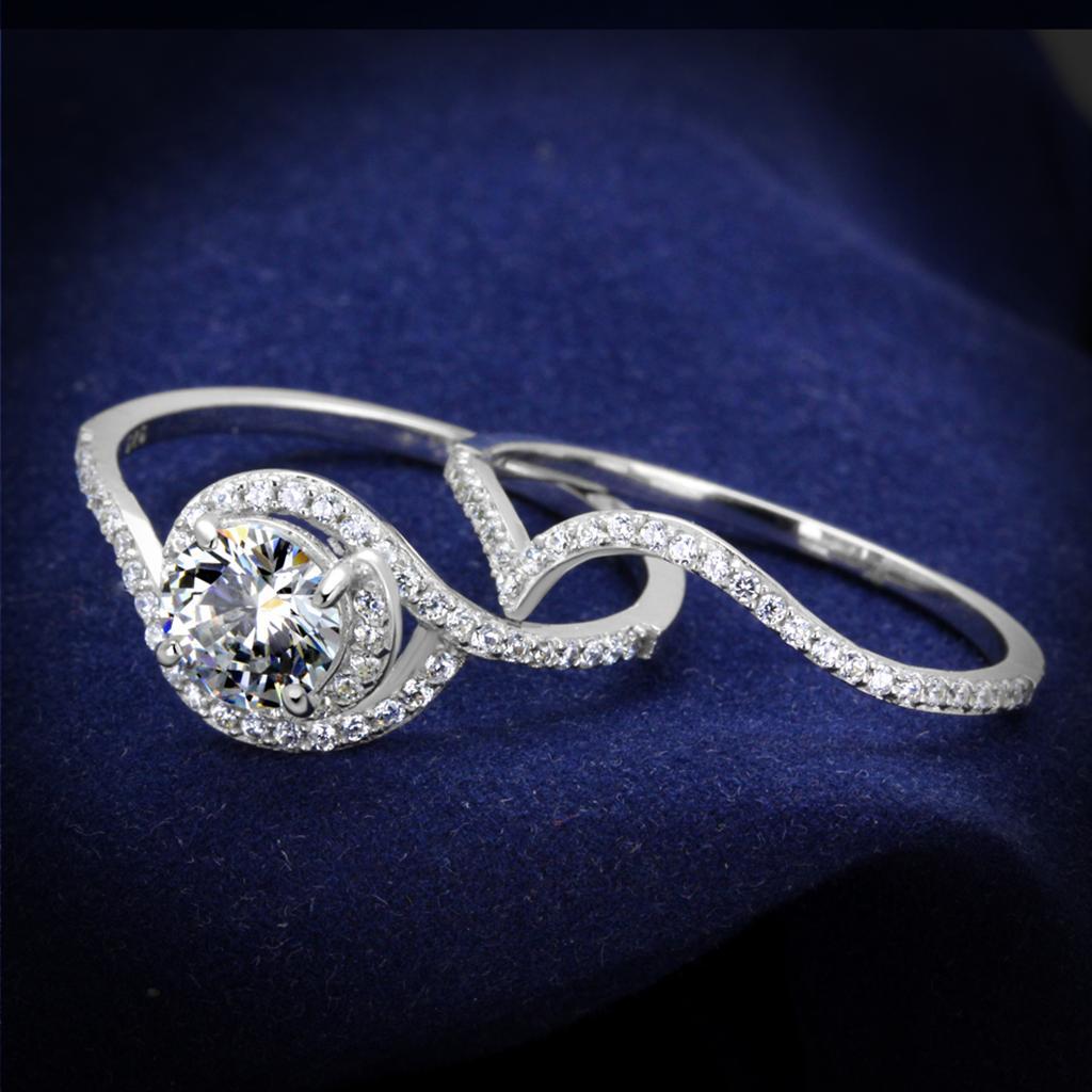 TS351 - Rhodium 925 Sterling Silver Ring with AAA Grade CZ  in Clear - Joyeria Lady