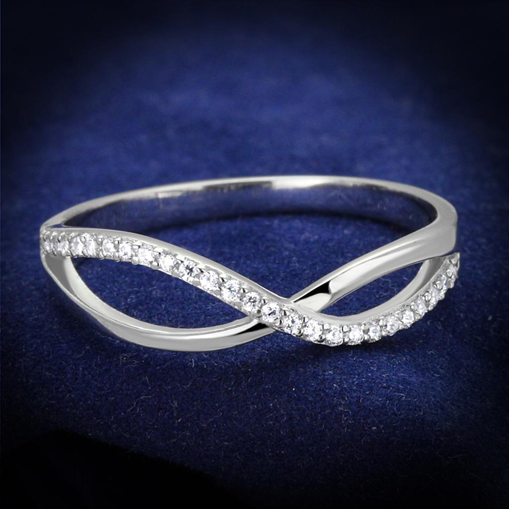 TS355 - Rhodium 925 Sterling Silver Ring with AAA Grade CZ  in Clear - Joyeria Lady