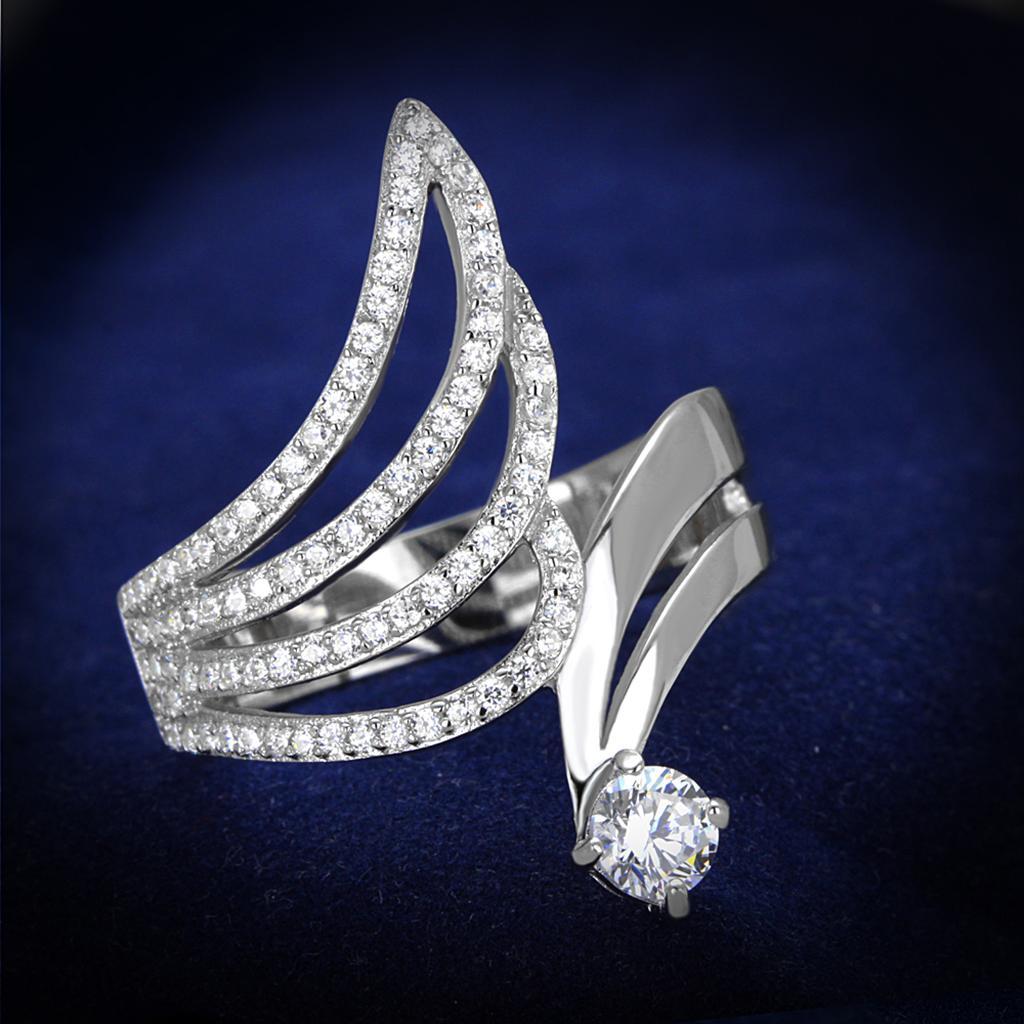 TS356 - Rhodium 925 Sterling Silver Ring with AAA Grade CZ  in Clear - Joyeria Lady