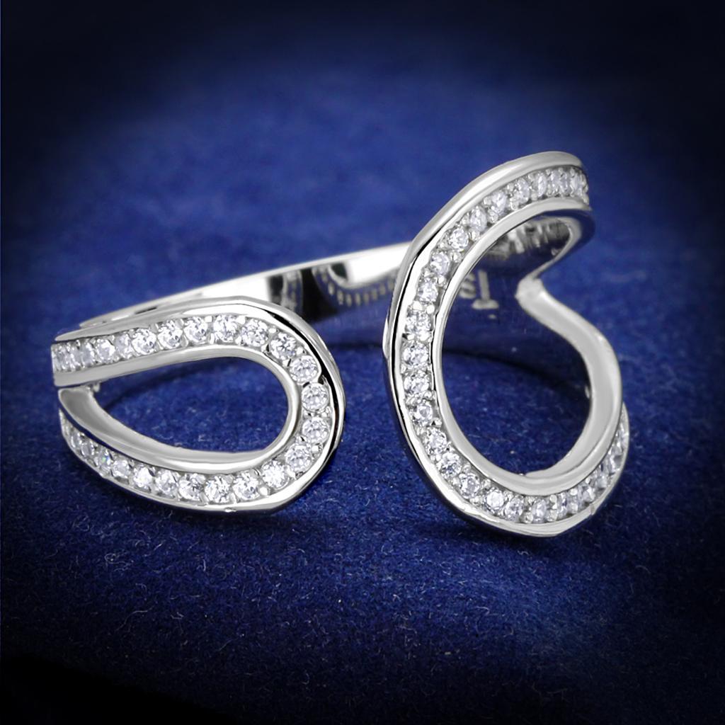 TS359 - Rhodium 925 Sterling Silver Ring with AAA Grade CZ  in Clear - Joyeria Lady