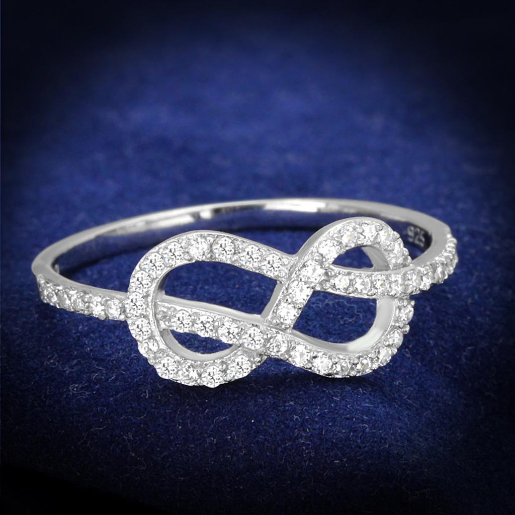 TS360 - Rhodium 925 Sterling Silver Ring with AAA Grade CZ  in Clear - Joyeria Lady