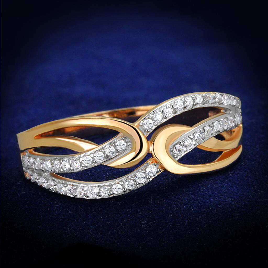 TS361 - Rose Gold + Rhodium 925 Sterling Silver Ring with AAA Grade CZ  in Clear - Joyeria Lady