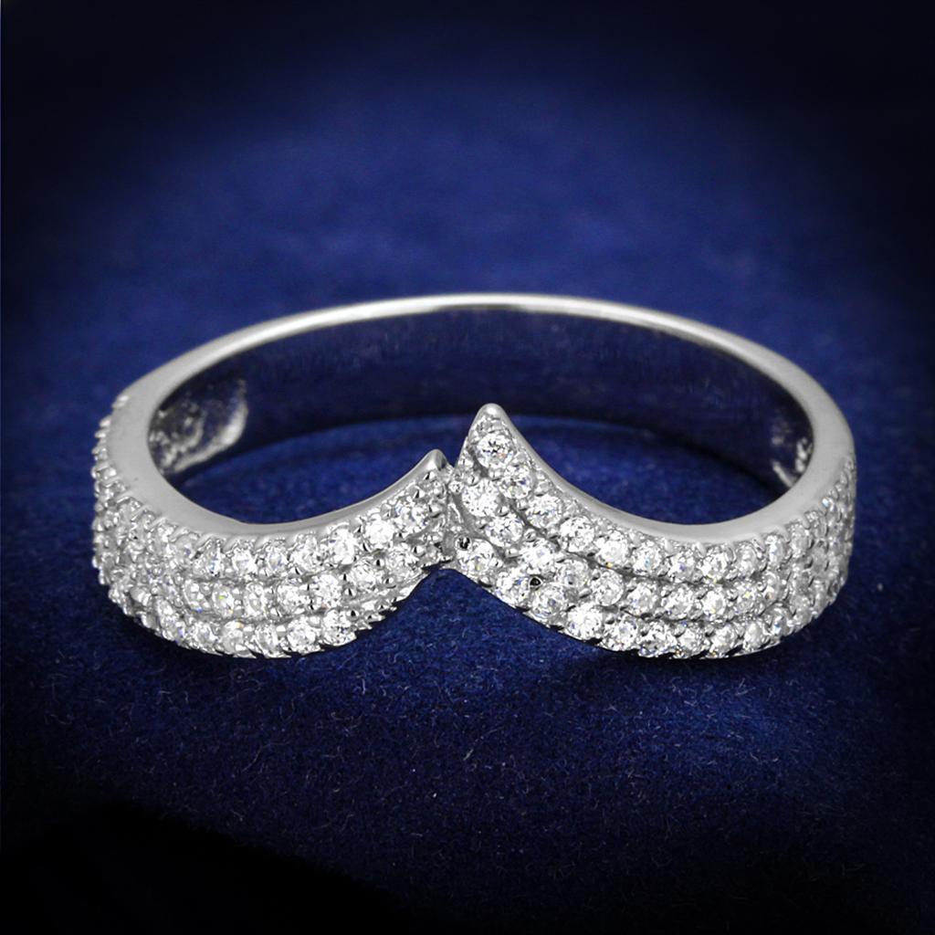 TS366 - Rhodium 925 Sterling Silver Ring with AAA Grade CZ  in Clear - Joyeria Lady