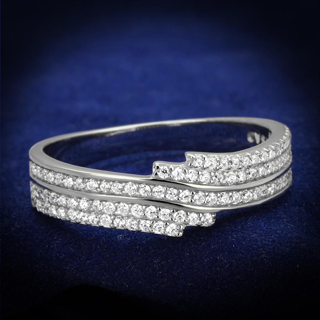 TS367 - Rhodium 925 Sterling Silver Ring with AAA Grade CZ  in Clear - Joyeria Lady