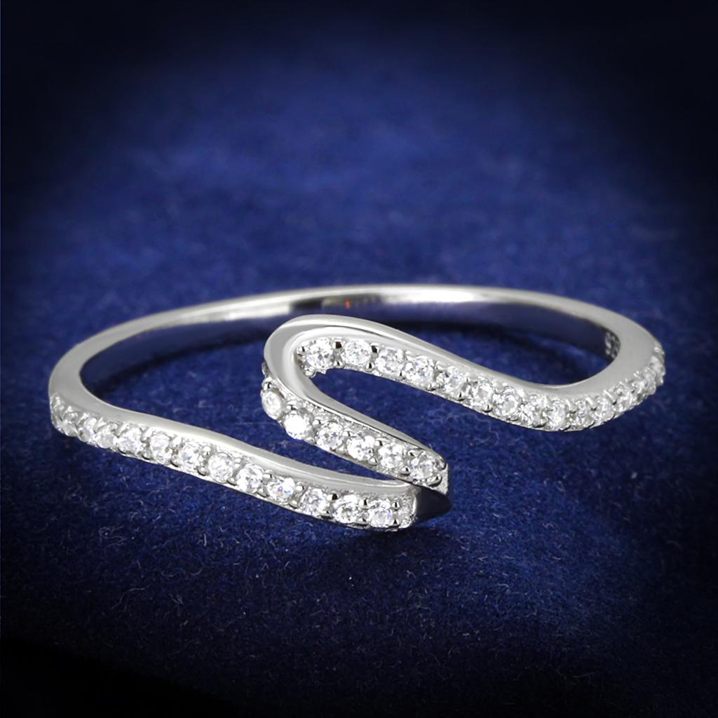 TS368 - Rhodium 925 Sterling Silver Ring with AAA Grade CZ  in Clear - Joyeria Lady