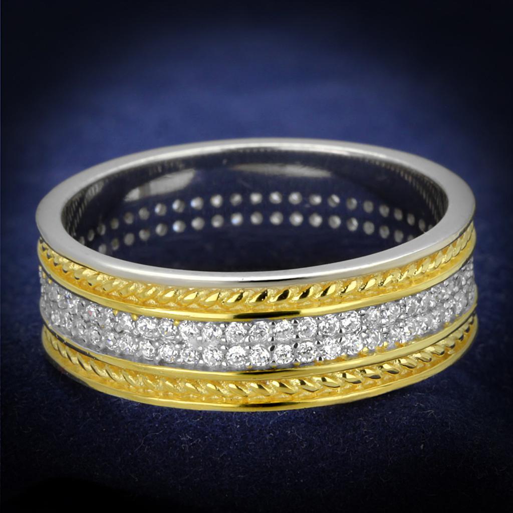 TS369 - Reverse Two-Tone 925 Sterling Silver Ring with AAA Grade CZ  in Clear - Joyeria Lady
