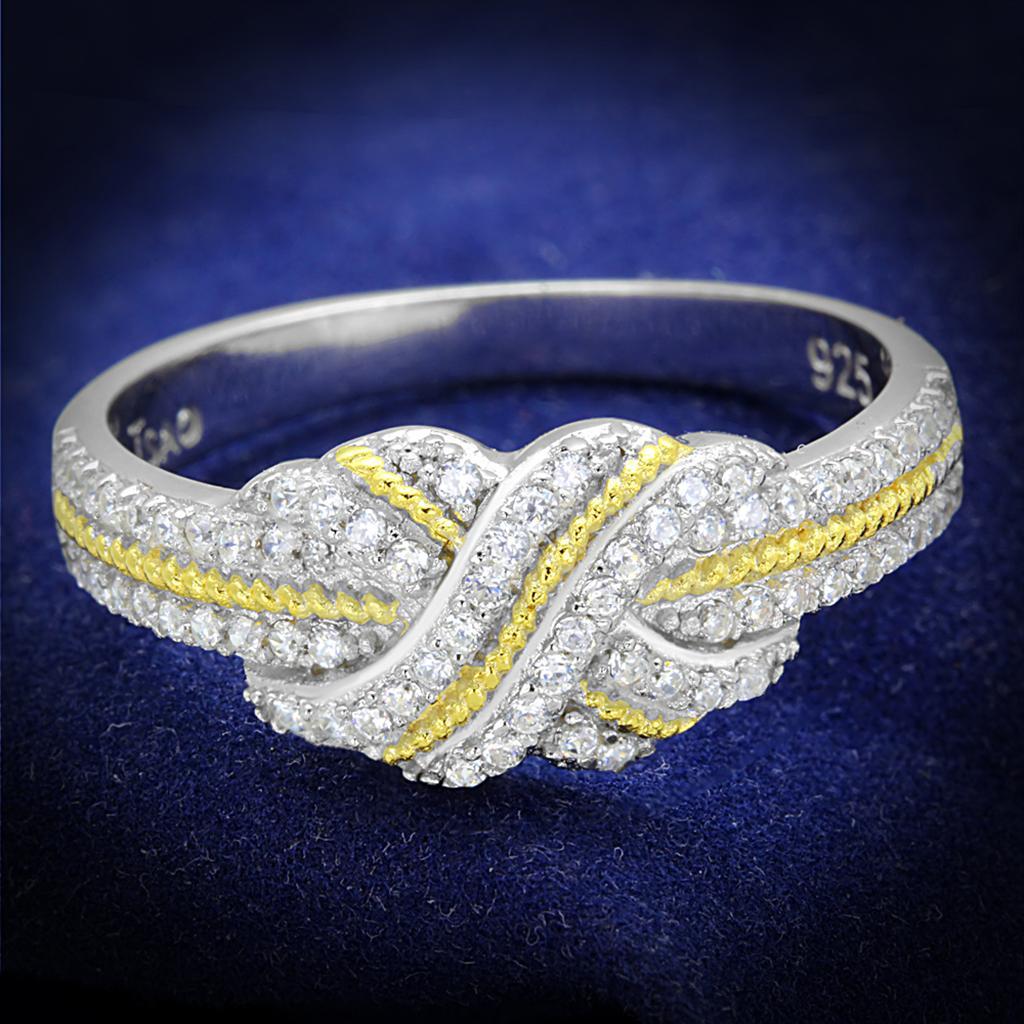 TS370 - Reverse Two-Tone 925 Sterling Silver Ring with AAA Grade CZ  in Clear - Joyeria Lady