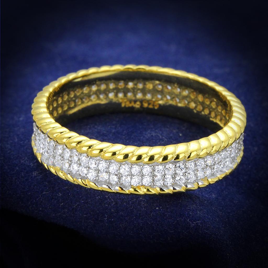 TS371 - Gold+Rhodium 925 Sterling Silver Ring with AAA Grade CZ  in Clear - Joyeria Lady
